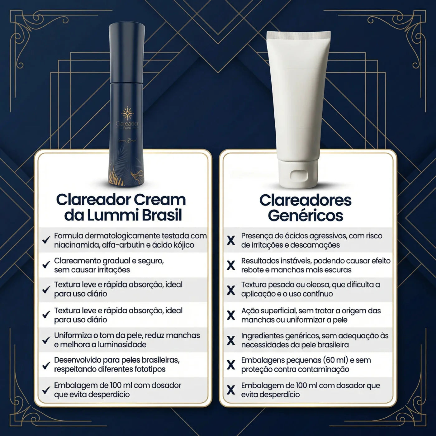 Comparativo entre Clareador Cream da Lummi e clareadores genéricos
